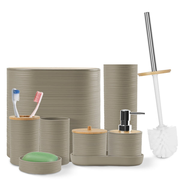 8Pcs Bathroom Accessories Set Bathroom Holder Set with Soap Dispenser Toothbrush Holder Cup Soap Dish Toilet Cleaning Brush Trash Can Qtip Holder Vani, photo 2 of 8