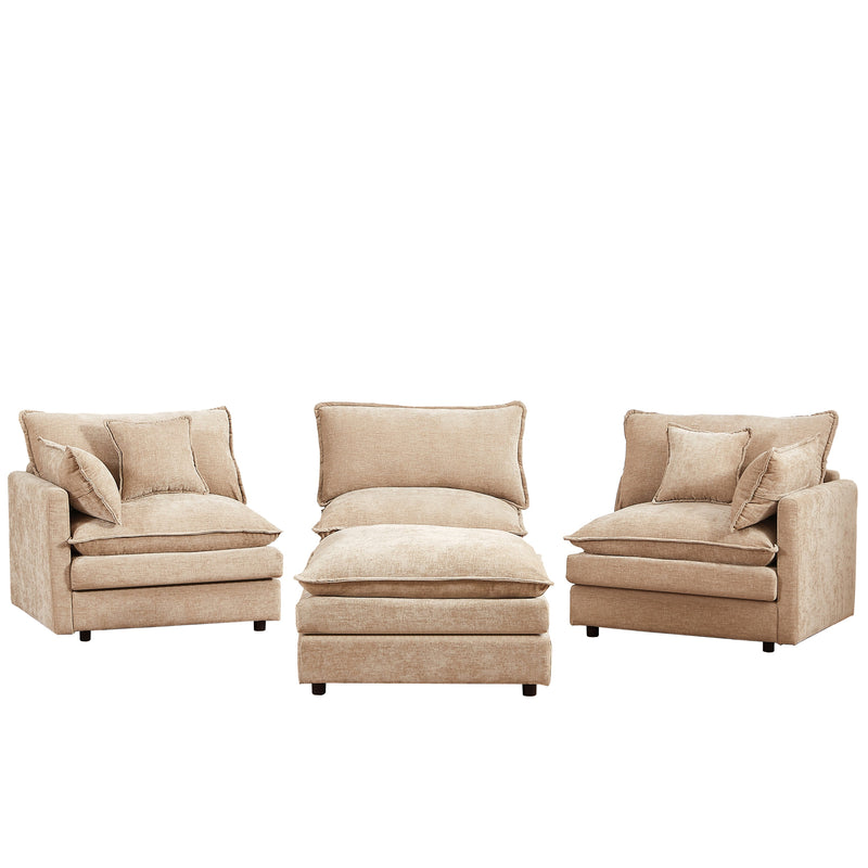 Modular L-Shaped Sectional Sofa Set with Movable Ottoman, Chenille, Coffee, 105 Inches