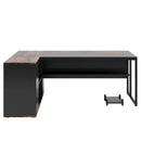 L-Shaped Executive Desk With Storage Cabinet & Shelves, Home Office Workstation With Cpu Stand And Printer Station - Brown / Black by HouseOfZazla