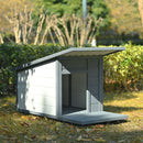 Modern Design Outdoor Dog House With Food Bowl And Wheels Pine - Gray / White by HouseOfZazla