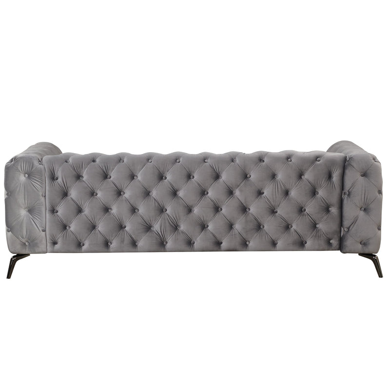 85.5" Velvet Upholstered Sofa with Sturdy Metal Legs, Modern Sofa Couch with Button Tufted Back, 3 Seater Sofa Couch for Living Room, Apartment, Home Office, Gray