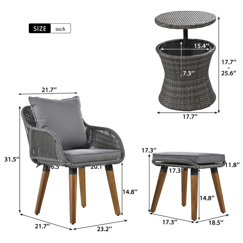 5 Pieces Patio Furniture Chair Sets, Patio Conversation Set With Wicker Cool Bar Table, Ottomans,Outdoor Furniture Bistro Sets for Porch,Backyard,Balcony,Poolside Grey