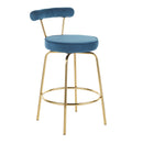 Rhonda Glam Counter Stool in Gold Metal and Blue Velvet - Set of 2