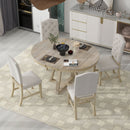 5-Piece Retro Functional Dining Set, Round Table with a 16"W Leaf and 4 Upholstered Chairs for Dining Room and Living Room (Natural)