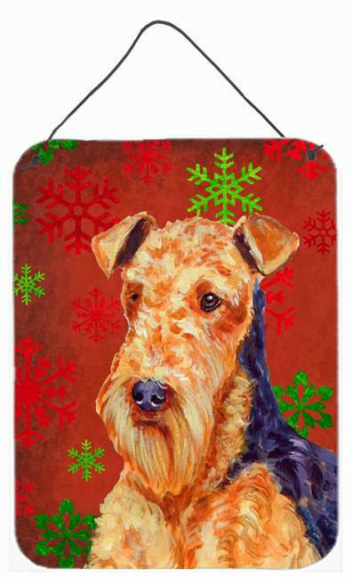 Airedale Red and Green Snowflakes Holiday Christmas Wall or Door Hanging Prints