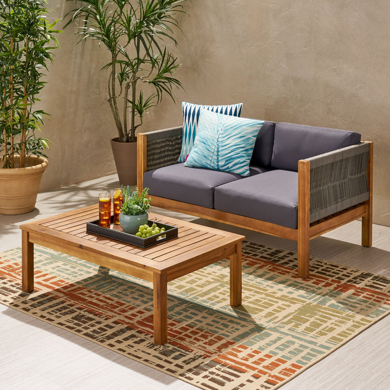Charlotte Outdoor And Rope 4 Seater Chat Set With Cushions - Teak, photo 5 of 16