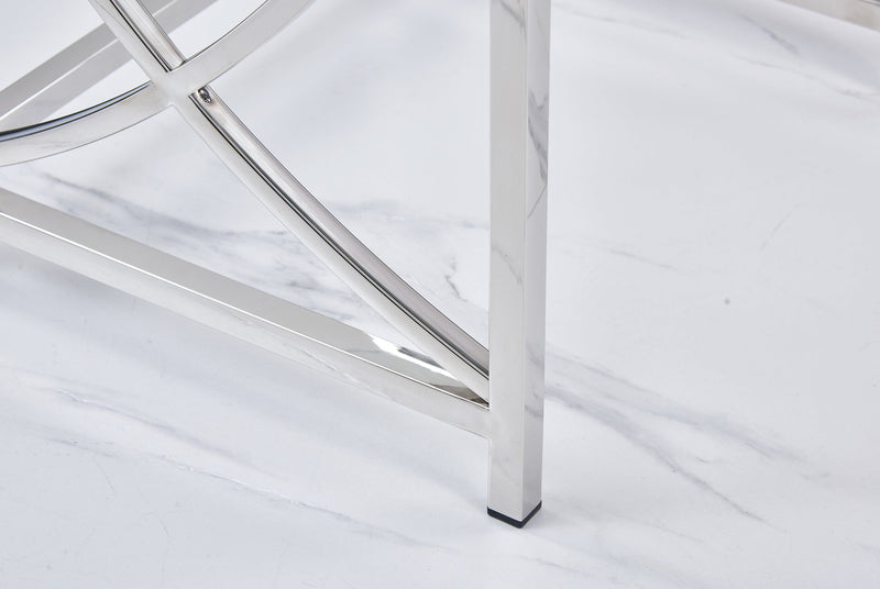 3 Pieces Silver Square Nesting Glass End Tables- Small Coffee Table Set- Stainless Steel Small Coffee Tables with Clear Tempered Glass- 18" Modern Minimalist Side Table for Living Room (Curve)