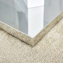 A rectangular modern and fashionable coffee table with tempered glass tabletop and white MDF legs. Suitable for living room.47.2"x25.5"x18"