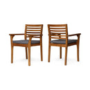 Outdoor Dining Chair With Slat Back And Acacia Wood Frame (Set of 2) - Gray / Teak by HouseOfZazla
