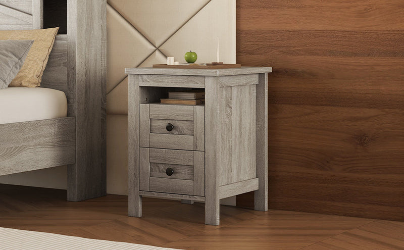 2-Drawer Farmhouse Wooden Nightstand with Well-proportioned Design and Sleek Lines, Wood Side Table with Storage Cabinet for Bedroom, Antique Gray