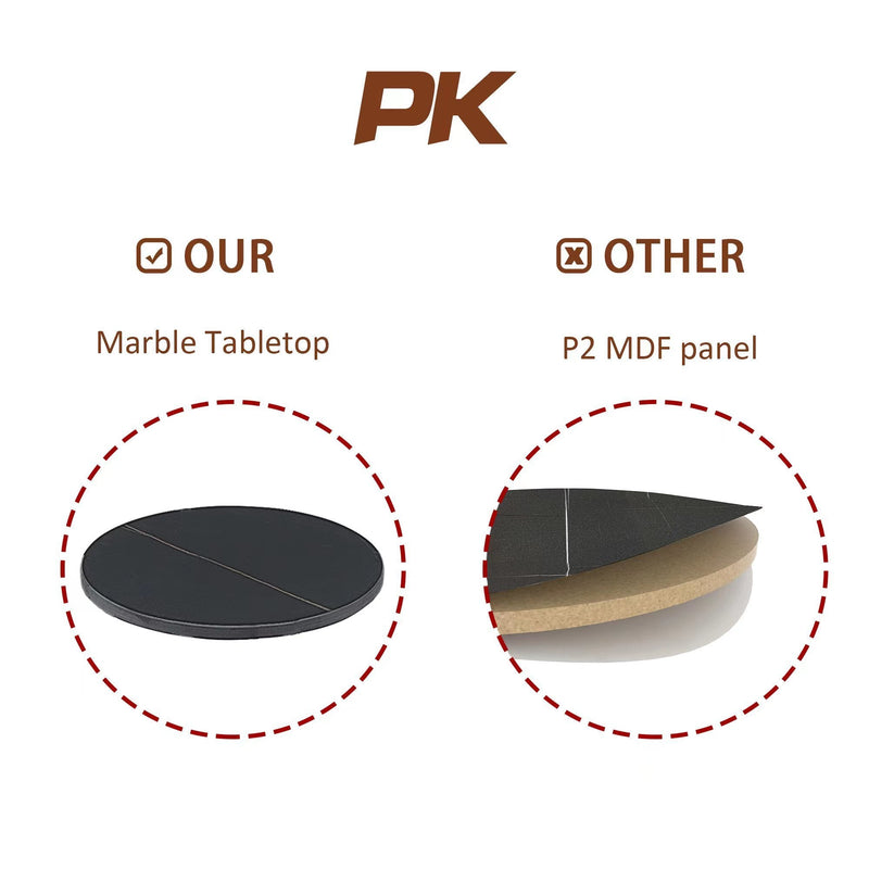 2-layer End Table with Whole Marble Tabletop, Round Coffee Table with Black Metal Frame for Bedroom Living Room Office (black, 1 piece)