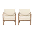 Set of 2 Outdoor Acacia Wood Patio Club Chairs with Beige Cushions by HouseOfZazla