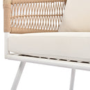 4-Piece Boho Rope Patio Furniture Set, Outdoor Furniture with Acacia Wood Table, Patio Conversation Set with Deep Seating & Thick Cushion for Backyard Porch Balcony, Beige