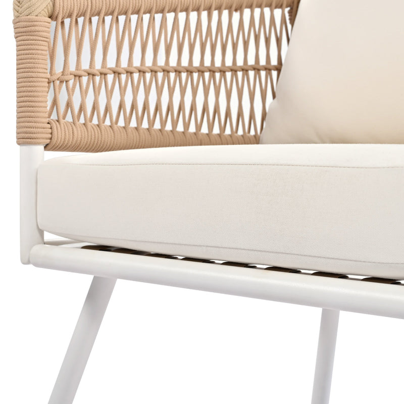 4-Piece Boho Rope Patio Furniture Set, Outdoor Furniture with Acacia Wood Table, Patio Conversation Set with Deep Seating & Thick Cushion for Backyard Porch Balcony, Beige