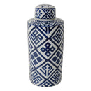 Valora Blue and White Cylinder Jar by HouseOfZazla