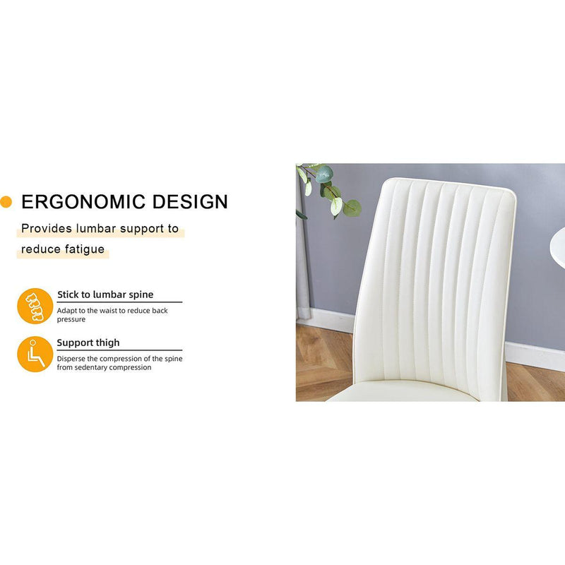 4 Dining Chair Set, White Dining Chair Set, PU Material High Back Seat and Sturdy Black Leg Chair for Dining Room, Kitchen and Living Room c-010