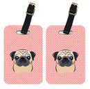 Checkerboard Pink Fawn Pug Luggage Tag