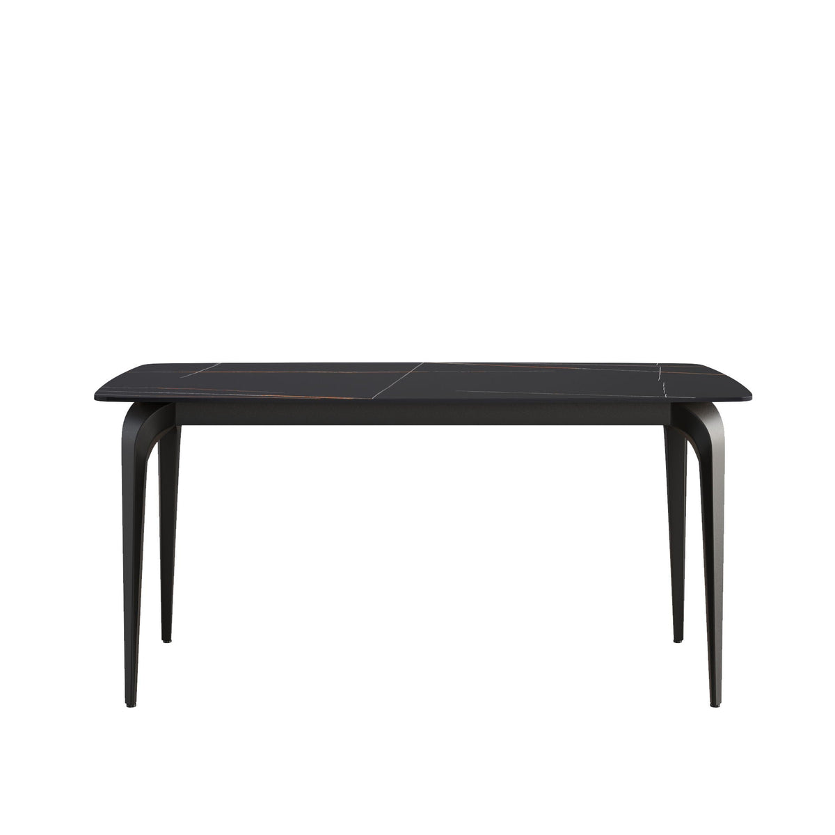 63" Artificial Stone Black Curved Black Metal Leg Dining Table, 6 People - Black, photo 2 of 7
