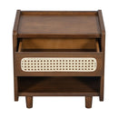 Walnut Nightstand with Rattan Detail, MDF + Solid Wood by HouseOfZazla