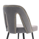 Akoya Collection Modern Contemporary Velvet Upholstered Dining Chair with Nailheads and Gold Tipped Black Metal Legs, Gray, Set of 2