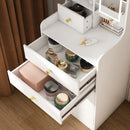 3 In 1 Dressing Table With LED Mirror & Storage Stool, Compact Makeup Vanity - White by Unique Piece Furniture