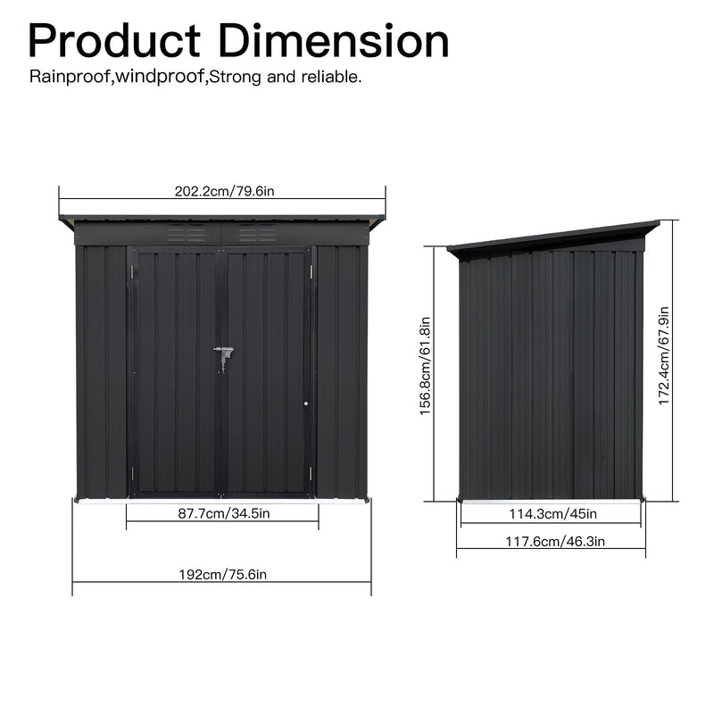 Metal garden sheds 6ftx4ft outdoor storage sheds black without inner foundation(OLD SKU:W135027883)