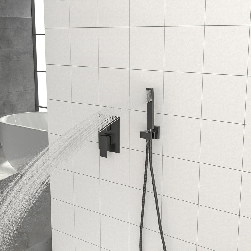 Dual Shower Head 10" Ceiling Mount Square Shower System With Rough In Valve - Matte Black, photo 2 of 10