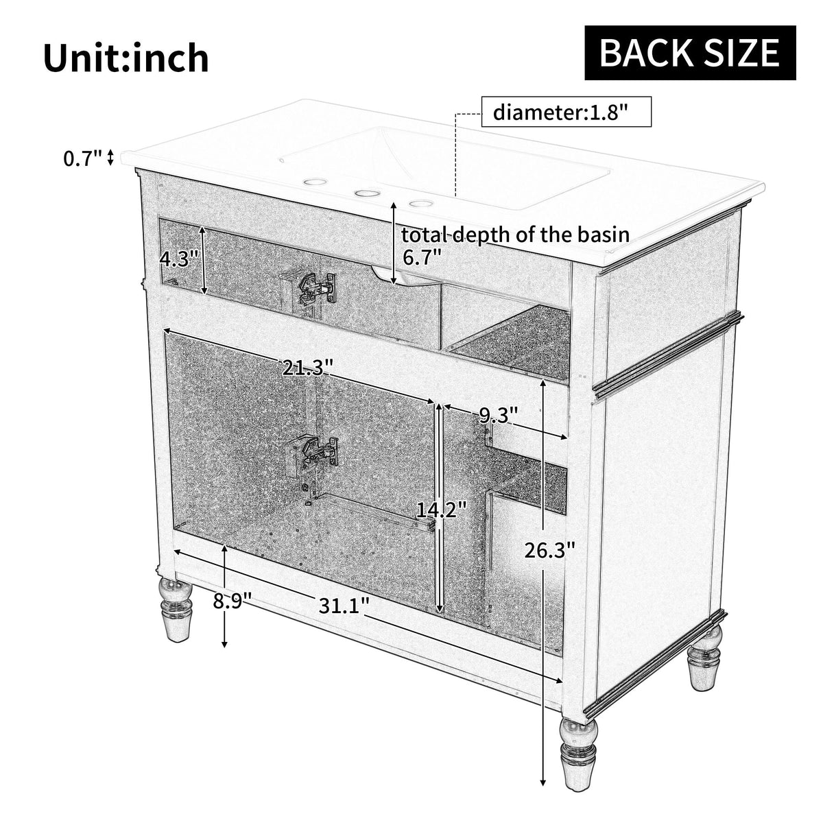 Bathroom Vanity With Sink, 2 Doors 2 Drawers, Freestanding Design, photo 8 of 40