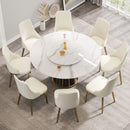 59.05" Modern Artificial Stone Round Panel Metal Iron Base Dining Table, Can Accommodate 8 People Artificial Stone Turntable (Not Including Chairs) - White / Black by HouseOfZazla