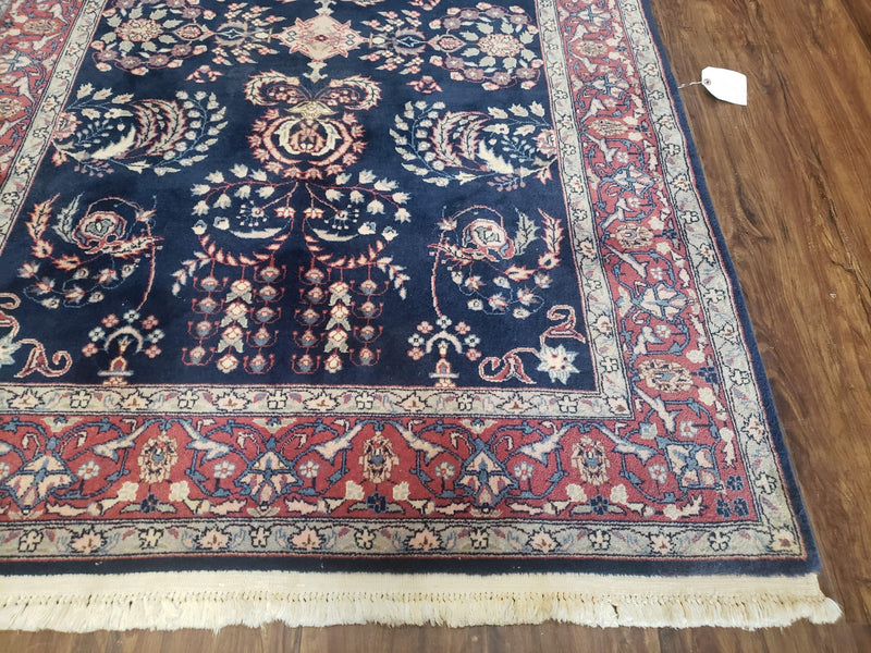 Dark Blue Indo Persian Rug 4x6, Medium Size Hand Knotted Oriental Carpet, Traditional Floral Indian Rug, Blue and Red Entryway Rug, Wool Rug
