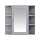 Bathroom Wall Storage Cabinet With Mirror And Adjustable Shelf, 6 Open Shelves
