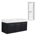 Modern Chestnut Wall Mounted Bathroom Vanity With Left Resin Sink And Storage Rack - Black Chestnut by HouseOfZazla