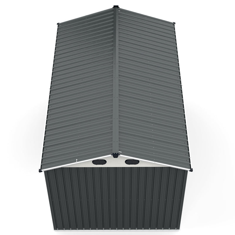 8x12 Ft Metal Outdoor Storage Shed with Window, Floor Base, Air Vents and Double Hinged Door