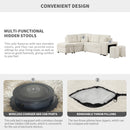 87.7" Convertible Sleeper, Sectional Pull Out Sofa Bed with Storage Ottoman, 2 Throw Pillows, 2 Stools, Wireless Charger and Two Hidden USB Ports for Living Room, Cream