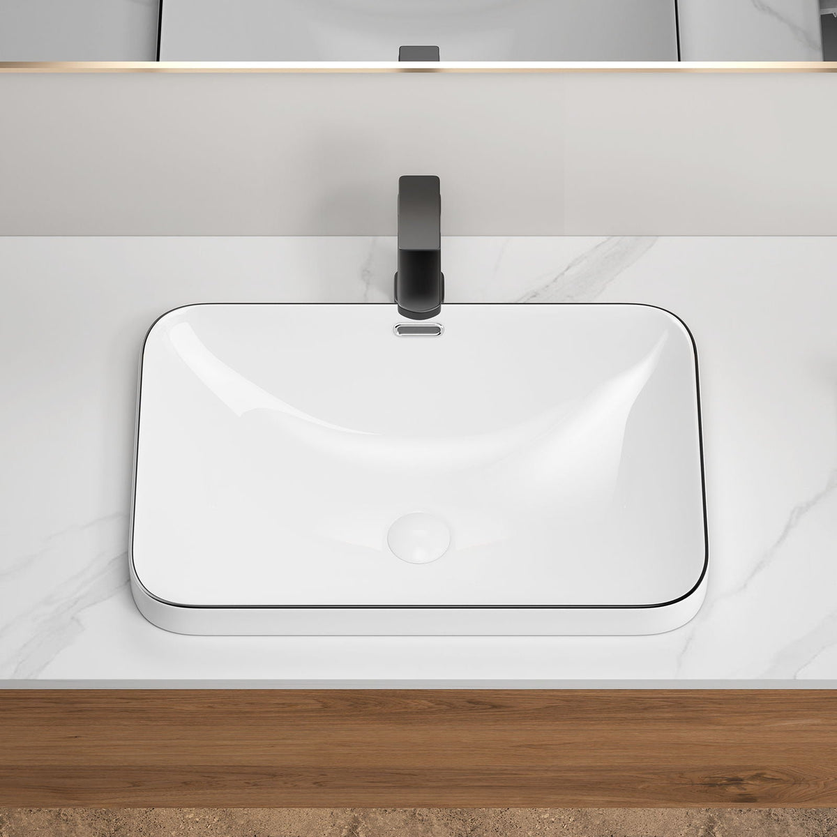 Undermount Bathroom Sink, Vessel Basin For Vanity Countertop - Milk White / Black, photo 2 of 11