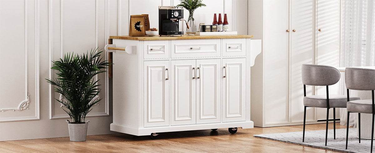 K&K 54-Inch Large Kitchen Island with Rubber Wood Drop Leaf, photo 4 of 10