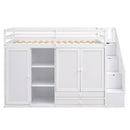 Loft Bed With 3 Shelves, 2 Wardrobes, 2 Drawers, Ladder Storage