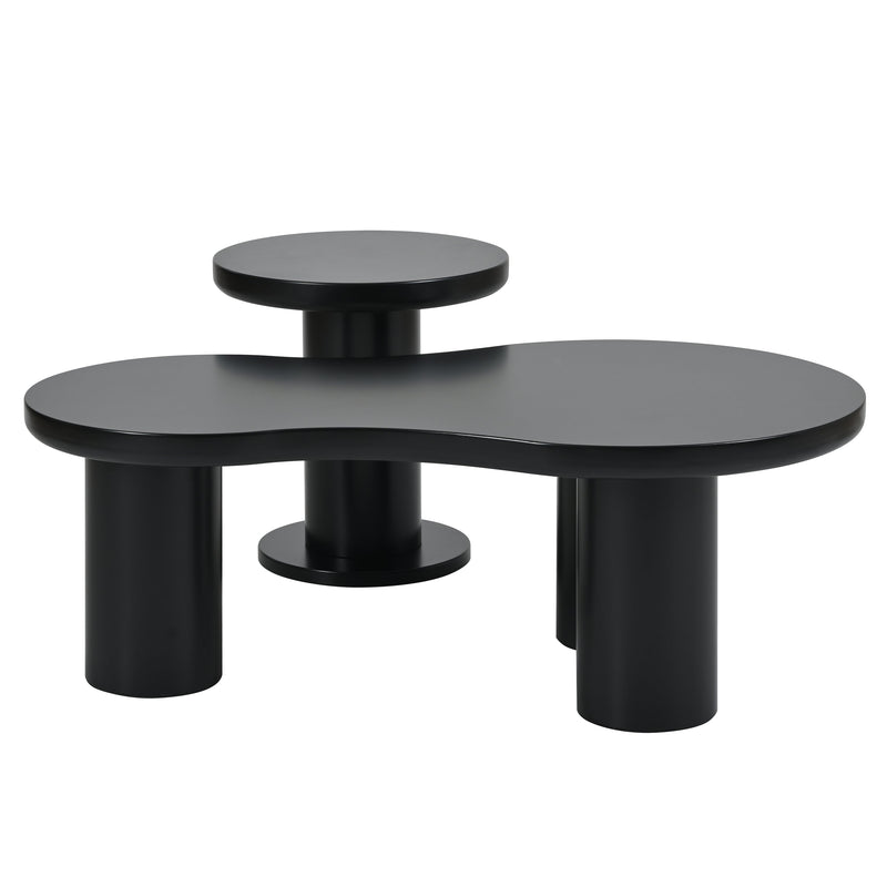 Walker Edison - Nesting Coffee Table Set of 2, Cream Style Cloud Coffee Table with Round Small Side Table,  Irregular Center Table with Thick Legs for Living Room, Black, 39.3''x 13.7'',Φ15.7''