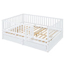 Daybed With Fence Guardrails And 2 Drawers, Split Into Independent Floor Bed & Daybed by HouseOfZazla