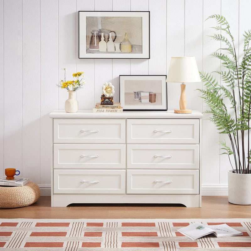 Modern 3 Drawer Bedroom Chest of Drawers with 6 Drawers Dresser, Clothes Organizer -Metal Pulls for Living Room, Bedroom, Hallway, White,47.6" x 15.7" x 28.9"