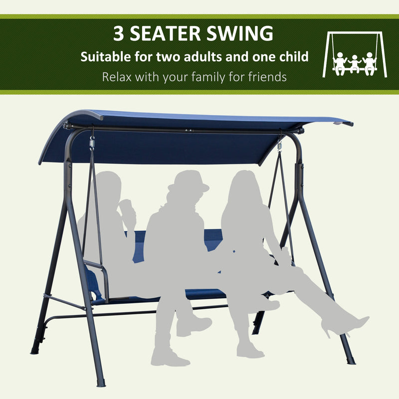 3-Person Porch Swing Bench with Stand & Adjustable Canopy, Armrests, Steel Frame for Outdoor, Garden, Patio, Porch & Poolside, Dark Blue