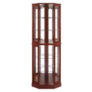 6 Shelf Corner Curio Display Cabinet with Lights, Mirrors and Adjustable Shelves, Cherry