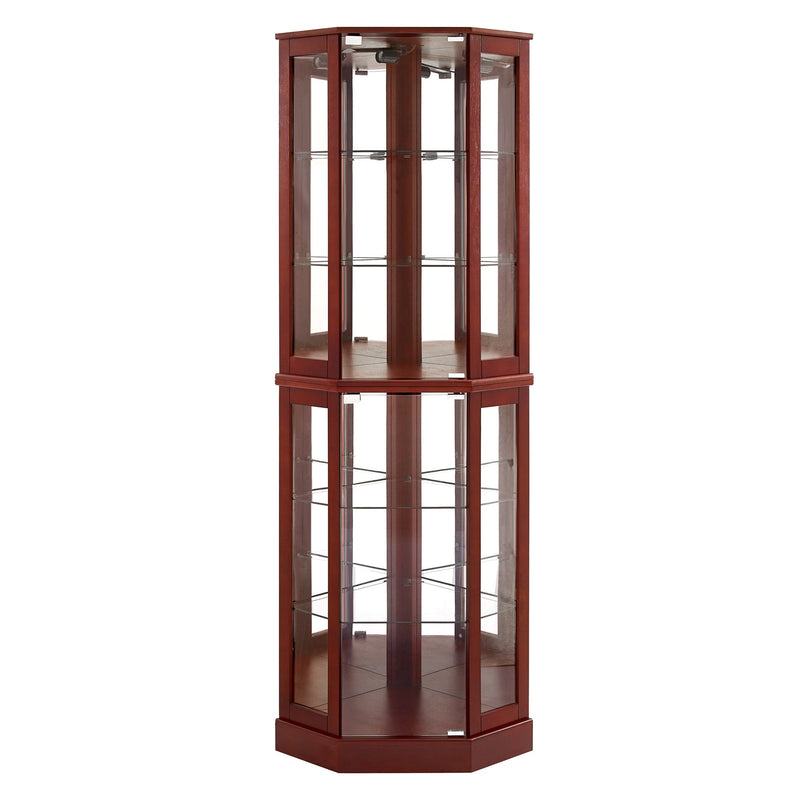 6 Shelf Corner Curio Display Cabinet with Lights, Mirrors and Adjustable Shelves, Cherry