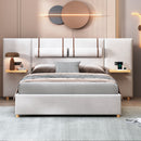 Upholstered Platform Bed, 2 Outlets And USB Charging Ports On Both Sides, 2 Bedside Pillows, Storage Shelves by Unique Piece Furniture