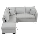 82.6" L-shaped Sectional Pull Out Sofa Bed Sleeper Sofa with Two USB Ports, Two Power Sockets and a Movable Storage Ottoman, Gray