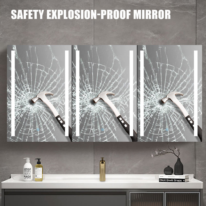 60x30 Inch LED Bathroom Medicine Cabinet Surface Mount Double Door Lighted Medicine Cabinet, Medicine Cabinets for Bathroom with Mirror Defogging, Dimmer Black