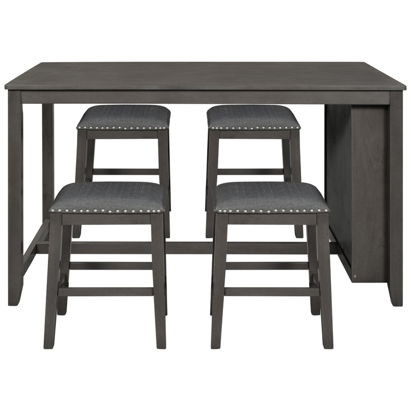 5 Pieces Counter Height Rustic Farmhouse Dining Room Wooden Bar Table Set with 4 stools, Gray