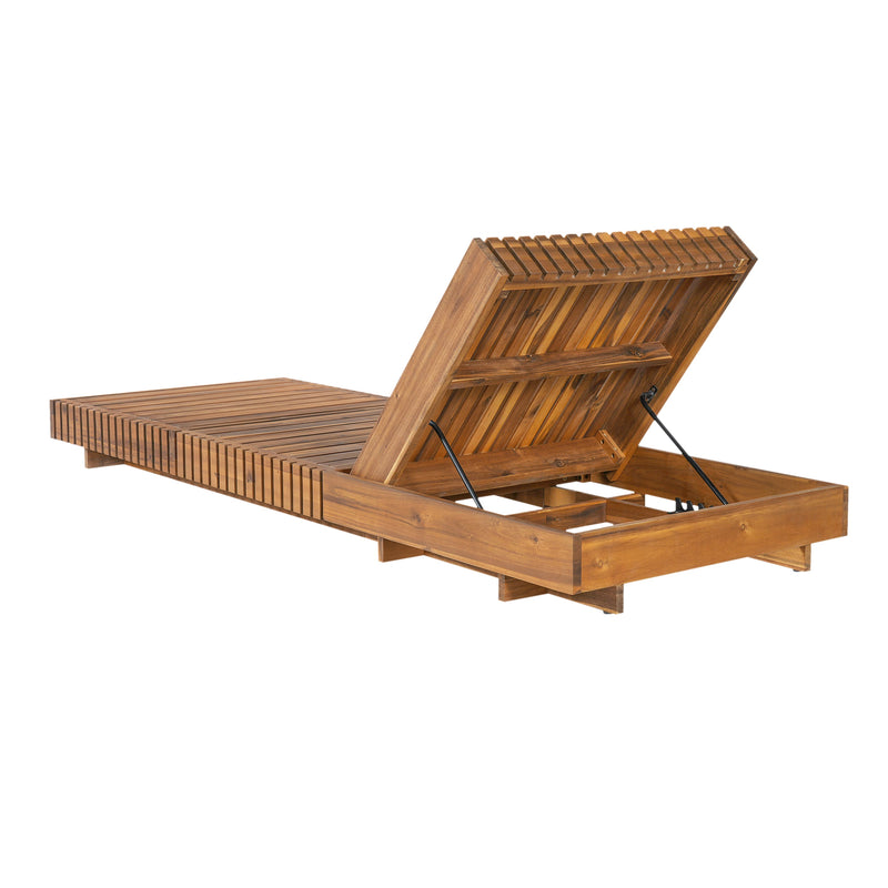 Lounge chaise Set, Acacia solid wood with  LOUNGE CUSHION (Dark Grey) - Matching Cream Version Available