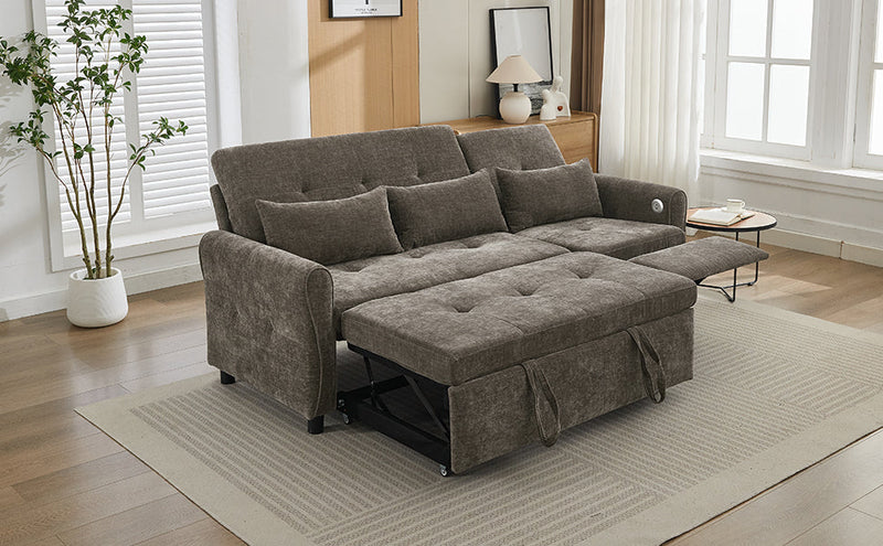 2-in-1 Sofa 82' Three-Seater with Sofa Bed and Reversible Recliner, Dark Grey Chenille