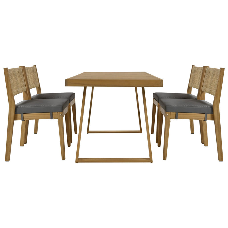 Walker Edison - U_Style Multi-person Outdoor Acacia Wood Dining Table and Chair Set, Thick Cushions, Suitable for Balcony, Vourtyard, and Garden.